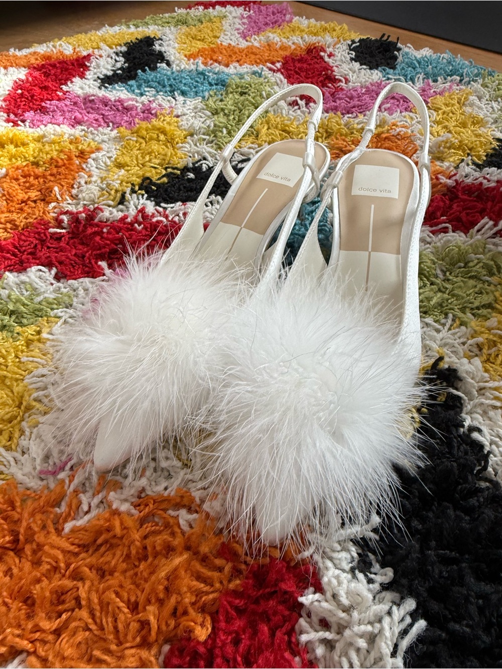 Dolce Vita White Feather Slingback Mules